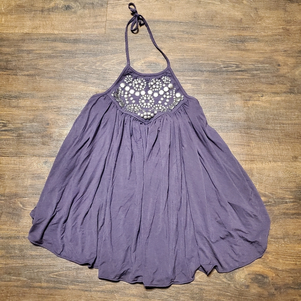 Victoria's Secret XS Bra Top Halter Beaded Metal Purple Casual